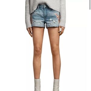 Embroidered Light Blue Denim Women's Shorts